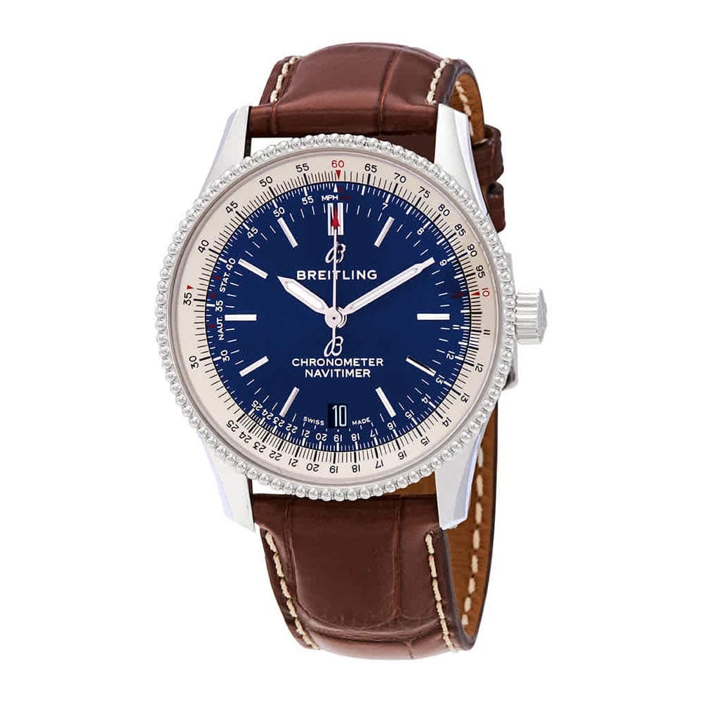 Breitling Men's Navitimer 1 Automatic 38mm Blue Dial Brown Leather Strap Watch A17325211C1P2