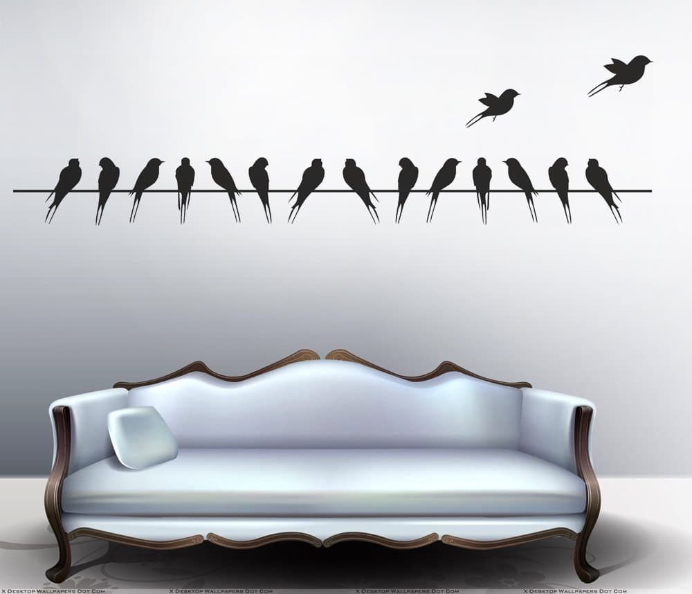 Decals Design 'Beautiful Long Tail Birds on Wire' Wall Sticker (PVC Vinyl, 70 cm x 25 cm, Black)