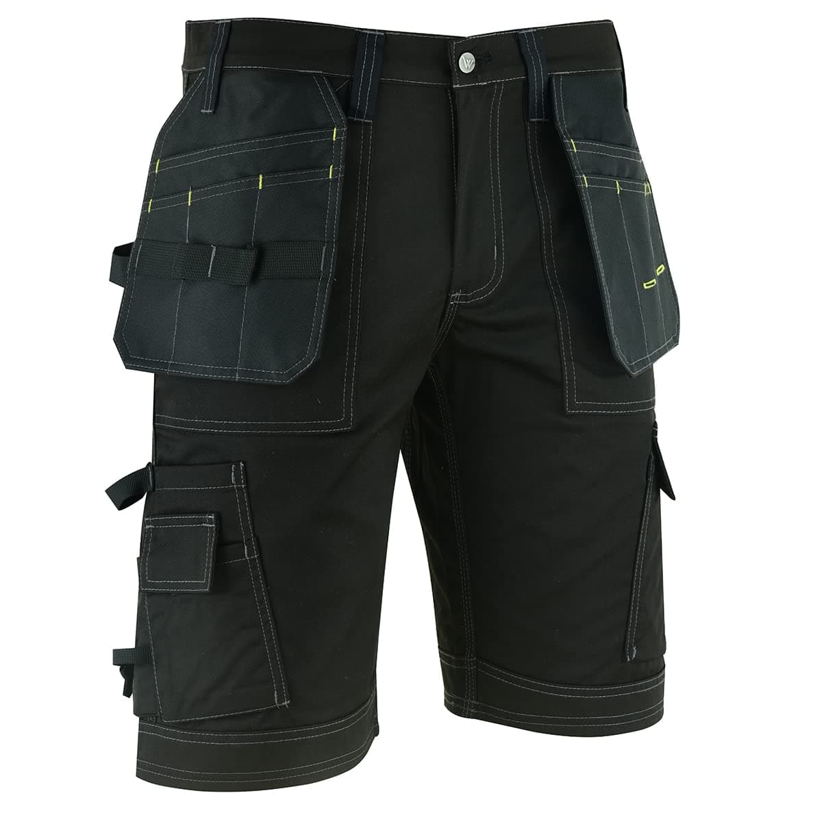 Men Pro Builder Work Shorts - Black - Heavy Duty Safety Combat Cargo Summer Shorts – Multi Holster Pockets - Triple Stitched Durable Workwear