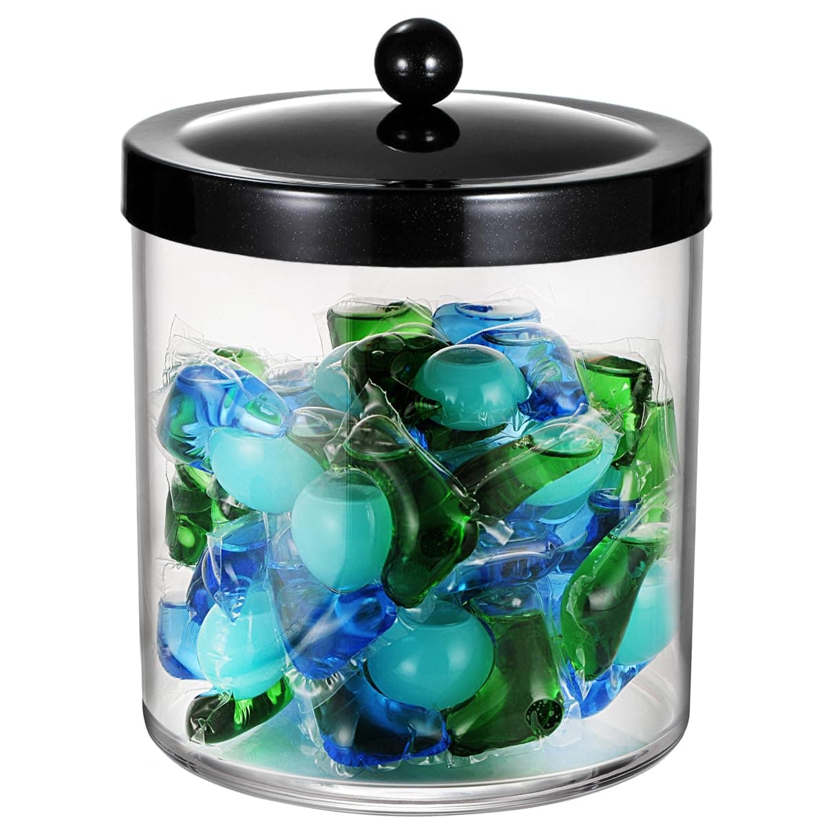 Apothecary Jar - 50 Ounce Large Clear Plastic Storage Container Jar with Rust Proof Stainless Steel Lid, Bathroom Vanity Countertop Storage Organizer Canister (Black) (Black)