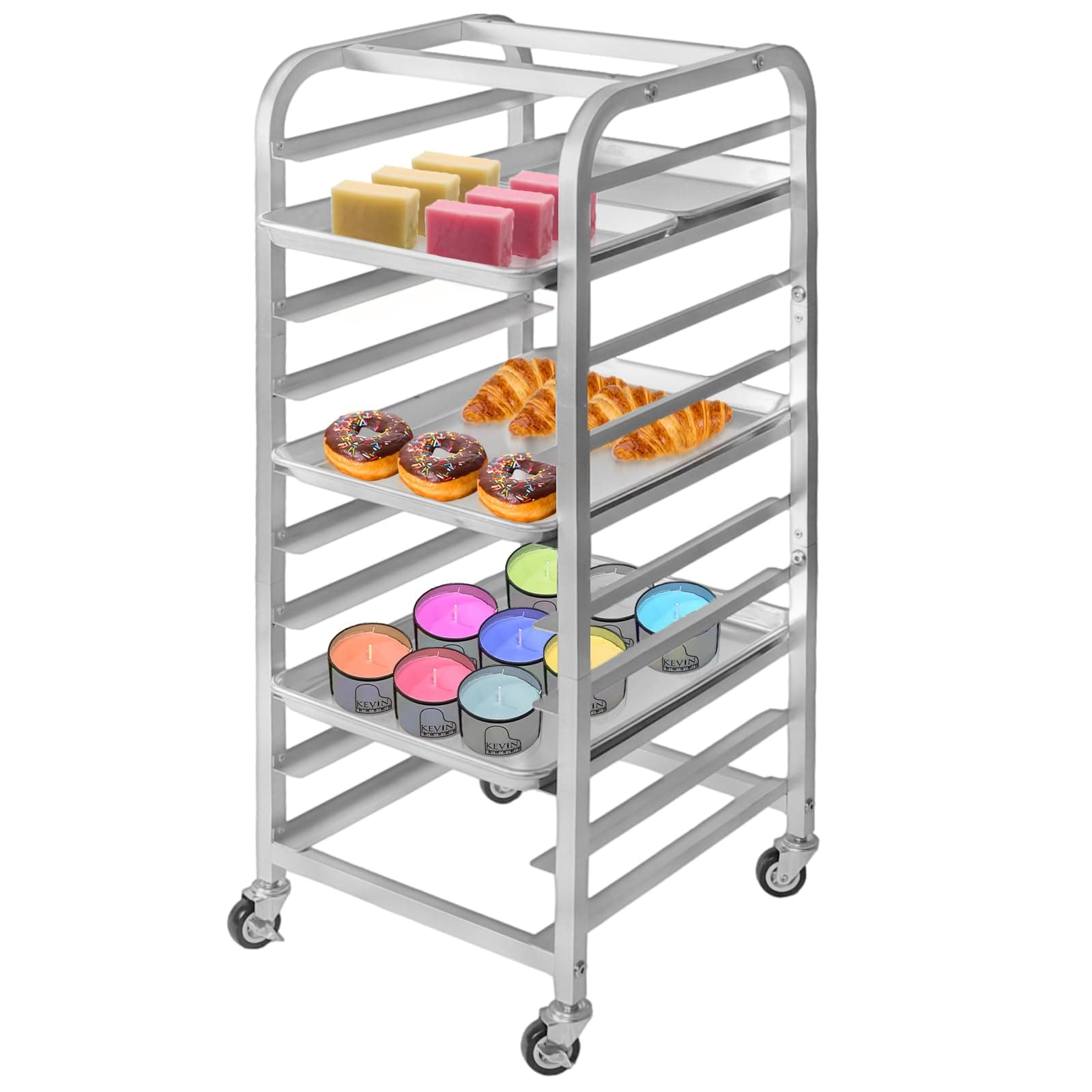 lopeztek 10-Tier Quarter & Half Sheet Pan Rack - Bread Baking Speed Rack for Cooling, Bakery Stand with wheels for Bun Pan Tray, Home Kitchen Tiered Rolling Cart for Oven(for 1/2 & 1/4 Sheet)