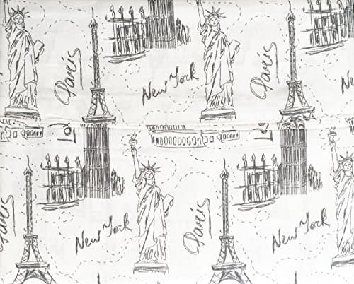 Ridgecrest 4 Piece Queen Size Microfiber Sheet Set London Paris Eiffel Tower Statue of Liberty Travel Scenes
