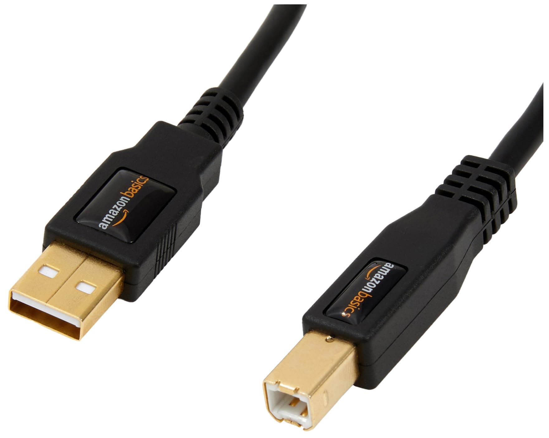 USB-A to USB-B 2.0 Cable for Printer or External Hard Drive, Gold-Plated Connectors, 11.8 meters, Black