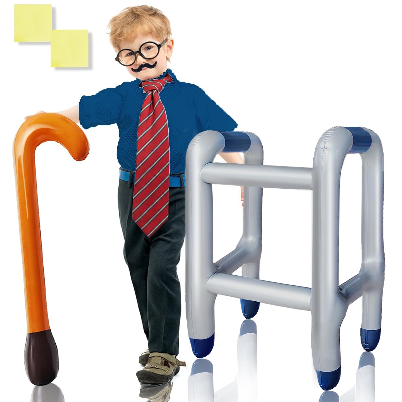 2 Pcs Inflatable Walker and Cane Costume Prop Set,Old Age Lady Man Costume Accessories for 100th Day of School,Retirement Gag Gift Party Decoration,Birthday,Kids with 2 Pcs Repair Stickers