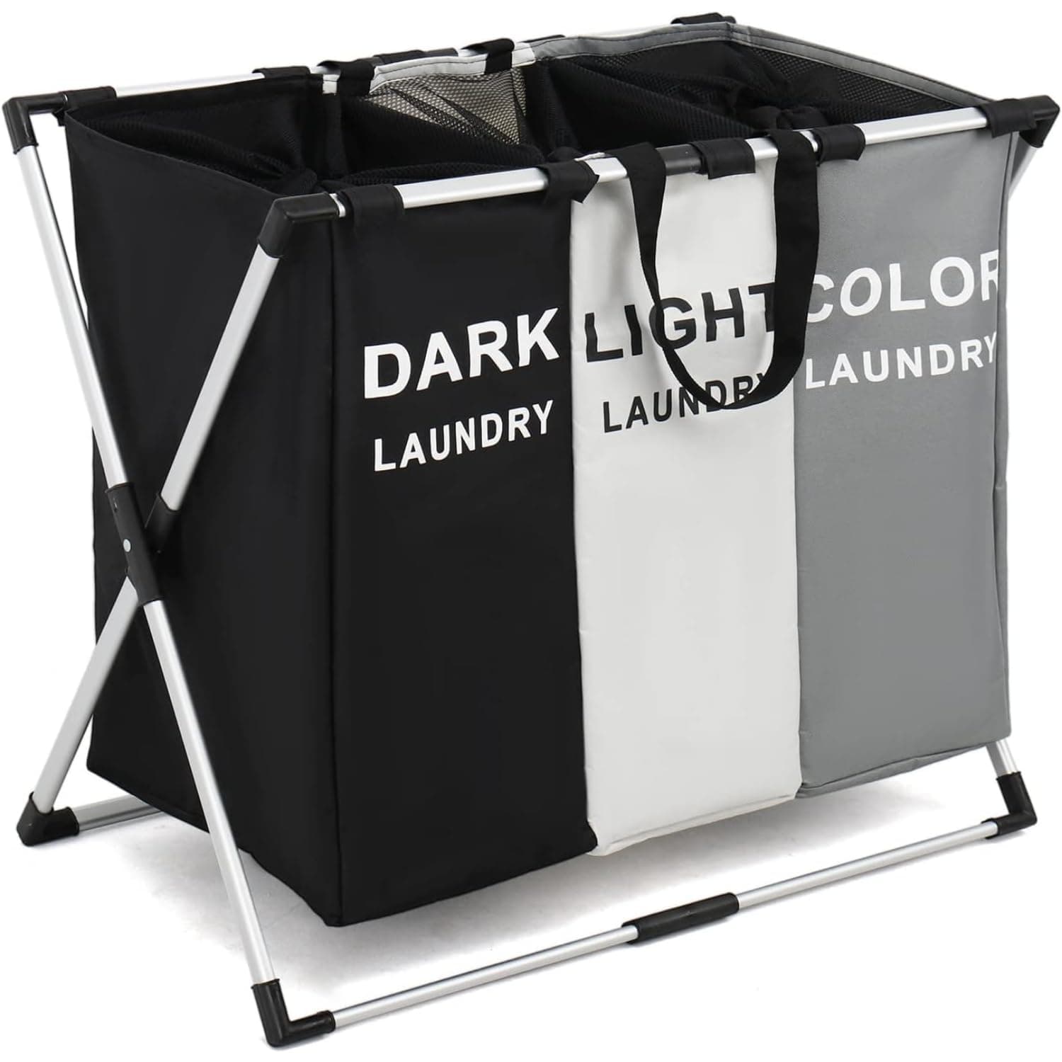 SKY-TOUCH Laundry Basket Hamper,Dirty Clothes Basket,3-Section Clothes Sorter Bin with Handle,Foldable Waterproof Storage Baskets with 135L Large Capacity for Bathroom&Washroom,66 * 38 * 58cm,1pcs