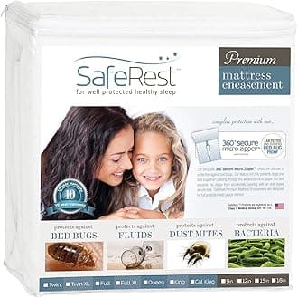 SafeRest Zippered Mattress Encasement - Lab Tested Bed Bug Proof, Dust Mite and Waterproof - Breathable, Noiseless and Vinyl Free (Fits 12-15 in. H) - Full Size