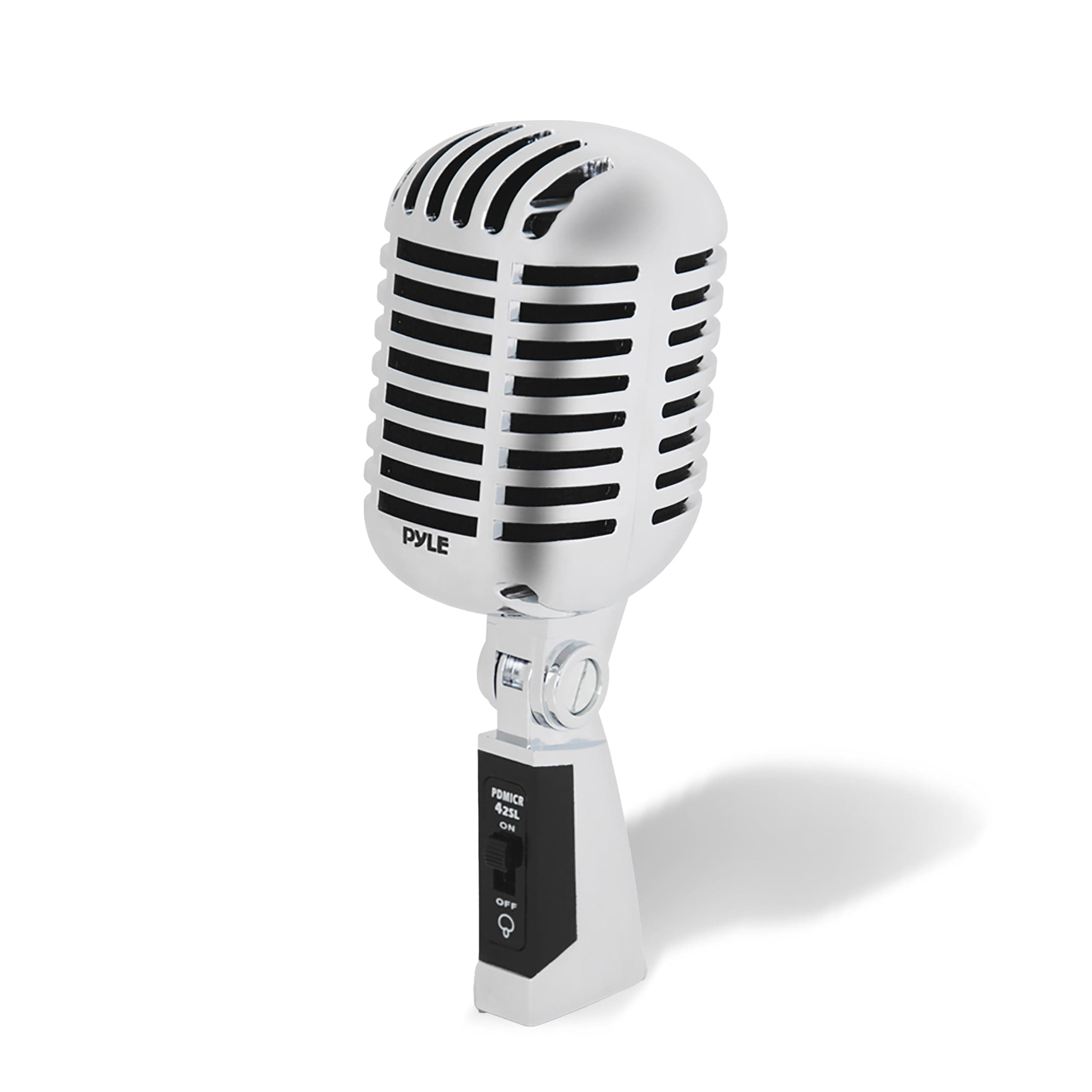 Pyle Microphone - Classic Retro Vocal Dynamic Microphone - Vintage Unidirectional Cardioid Style with XLR Cable - Compatible with Universal Stand - Performance, Studio Recording - Silver
