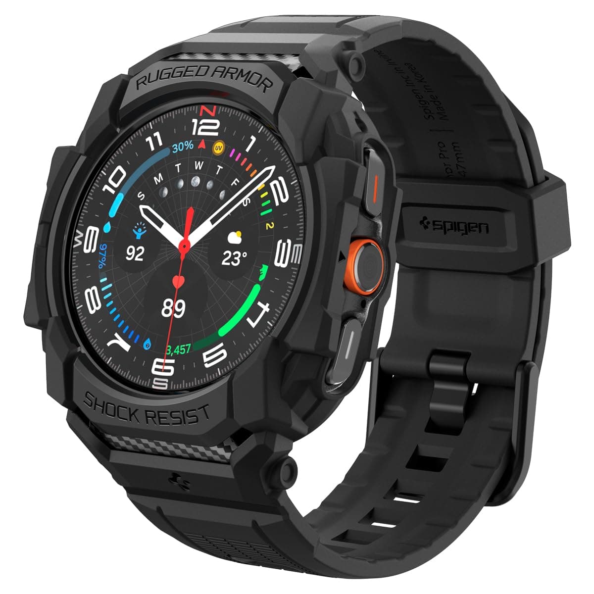 Spigen Rugged Armor Pro Case with Strap Band Compatible withSamsung Galaxy Watch Ultra 47mm (2025/2024) - Matte Black