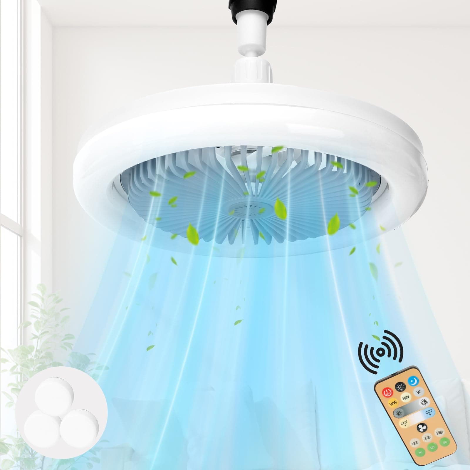 Ceiling Fans with Lights, Adjustable Angle,30W LED Dimmable Ceiling fan with Lamp, with Remote Control, Timing and 3 Speeds, E27 Lamp Holder, 3000K-6500K for Small Spaces Bedroom Home Office (Gray)