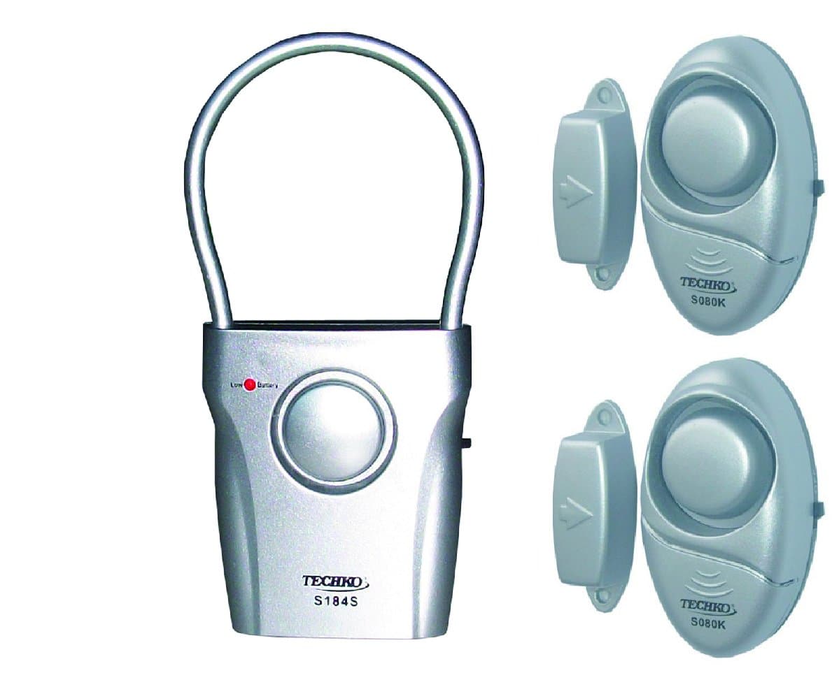 Techko S028 (2 pcs) Mighty Mini Alarms & (1 pc) Ultra Slim Door Guard Alarm - (3 Pack)