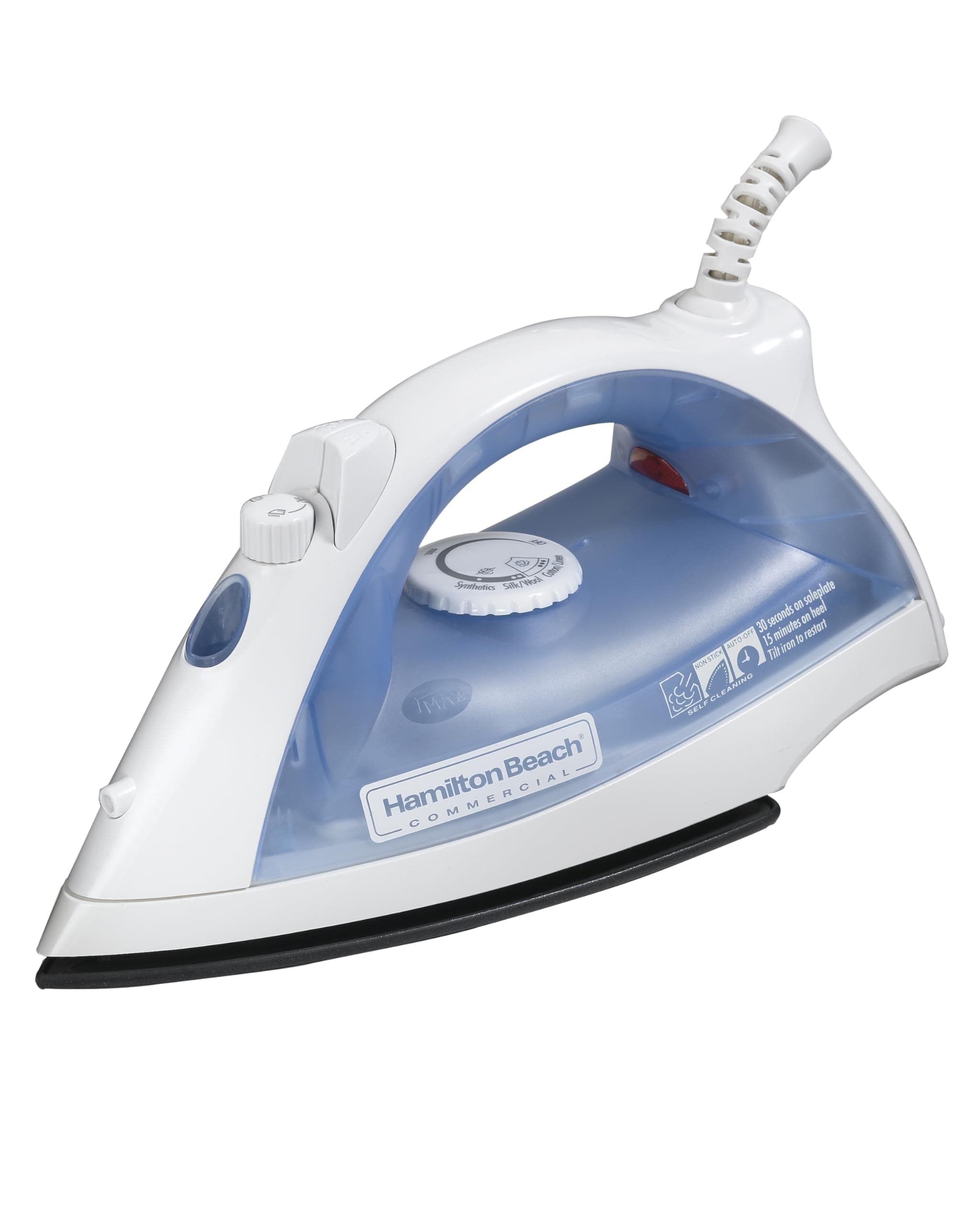 Lightweight Steam Iron with 3-Way Automatic Shutoff and Nonstick Soleplate (HIR200R), White and Blue