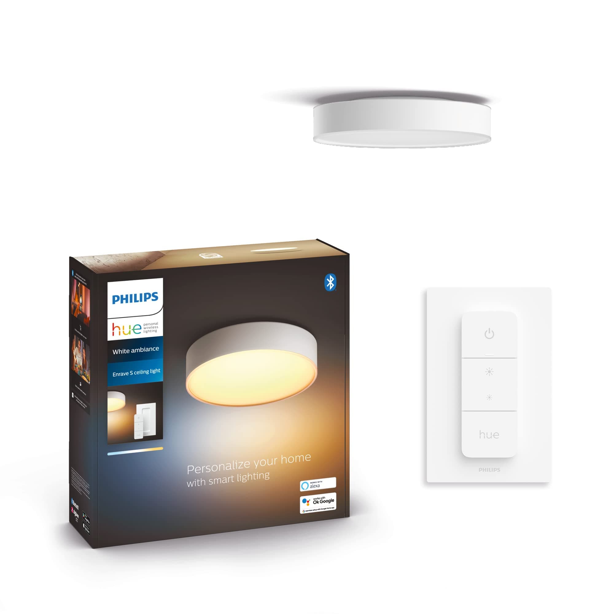 Enrave White Ambiance Smart Ceiling Light [Medium - White] with Bluetooth. Works with Alex, Google Assistant and Apple Homekit