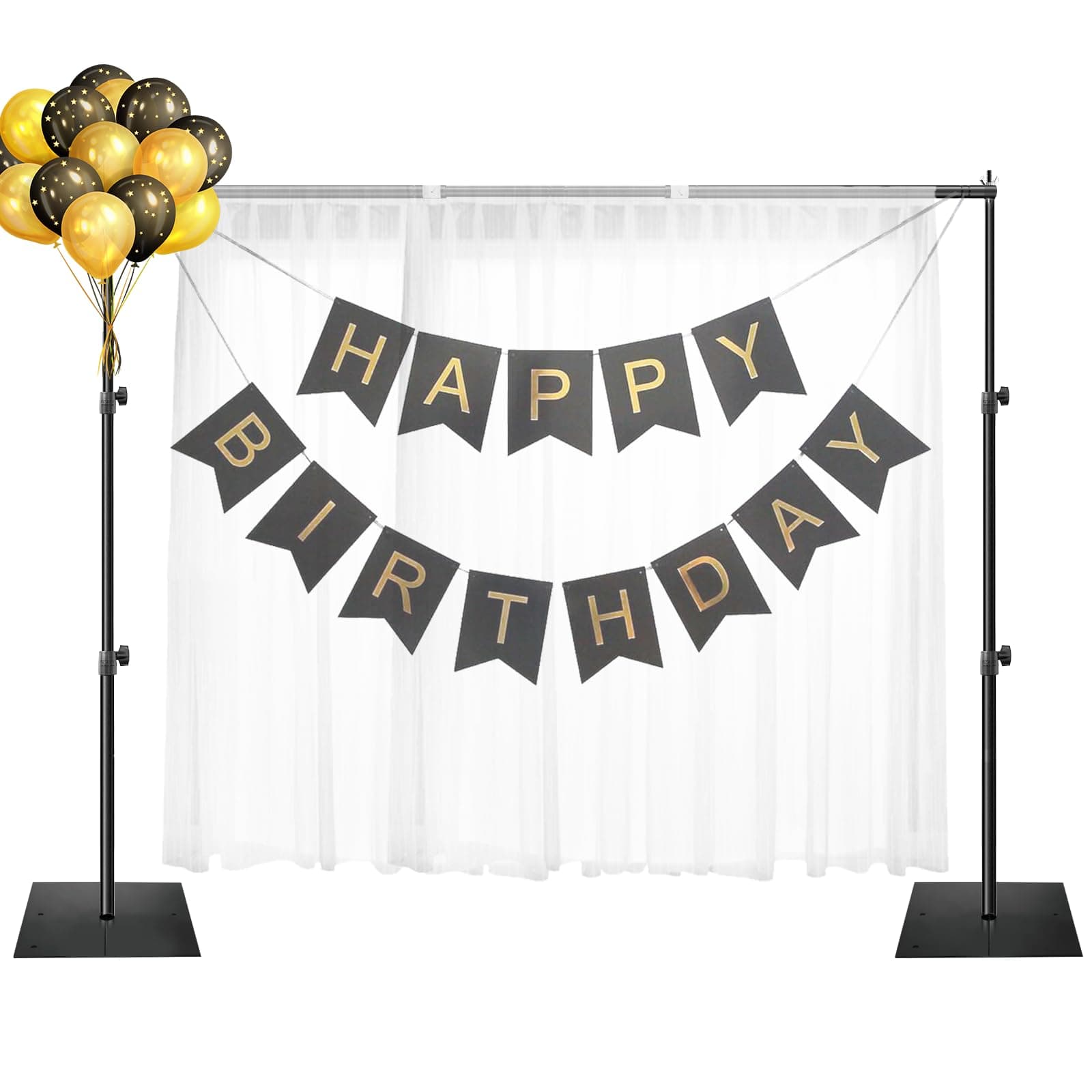 EMART Backdrop Stand, 6.5x10 ft Adjustable Photo Background Pipe and Drape Photography Kit with Heavy Duty Metal Flat Base for Parties, Wedding, Video Studio, Birthday - Black