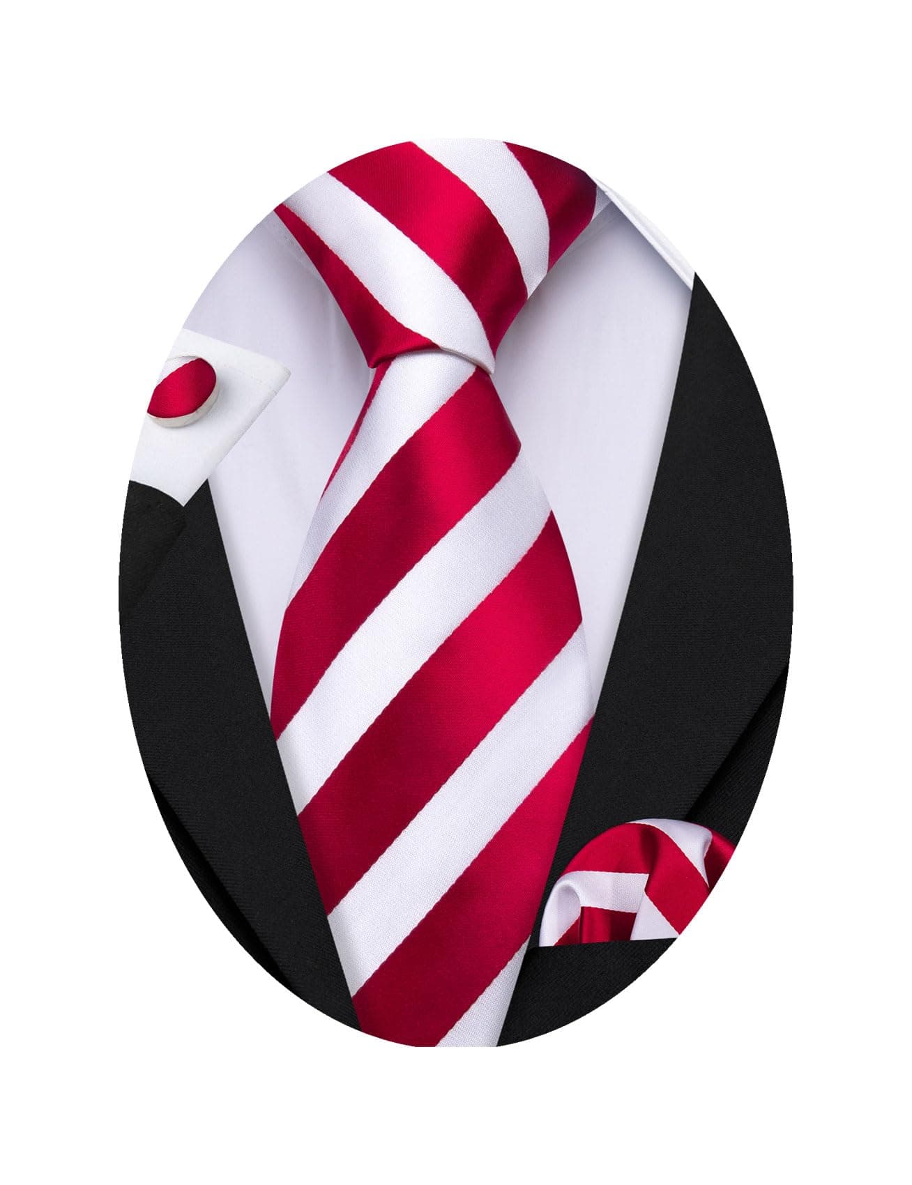 Barry.WangSilk Tie Set for Men Red White Stripe