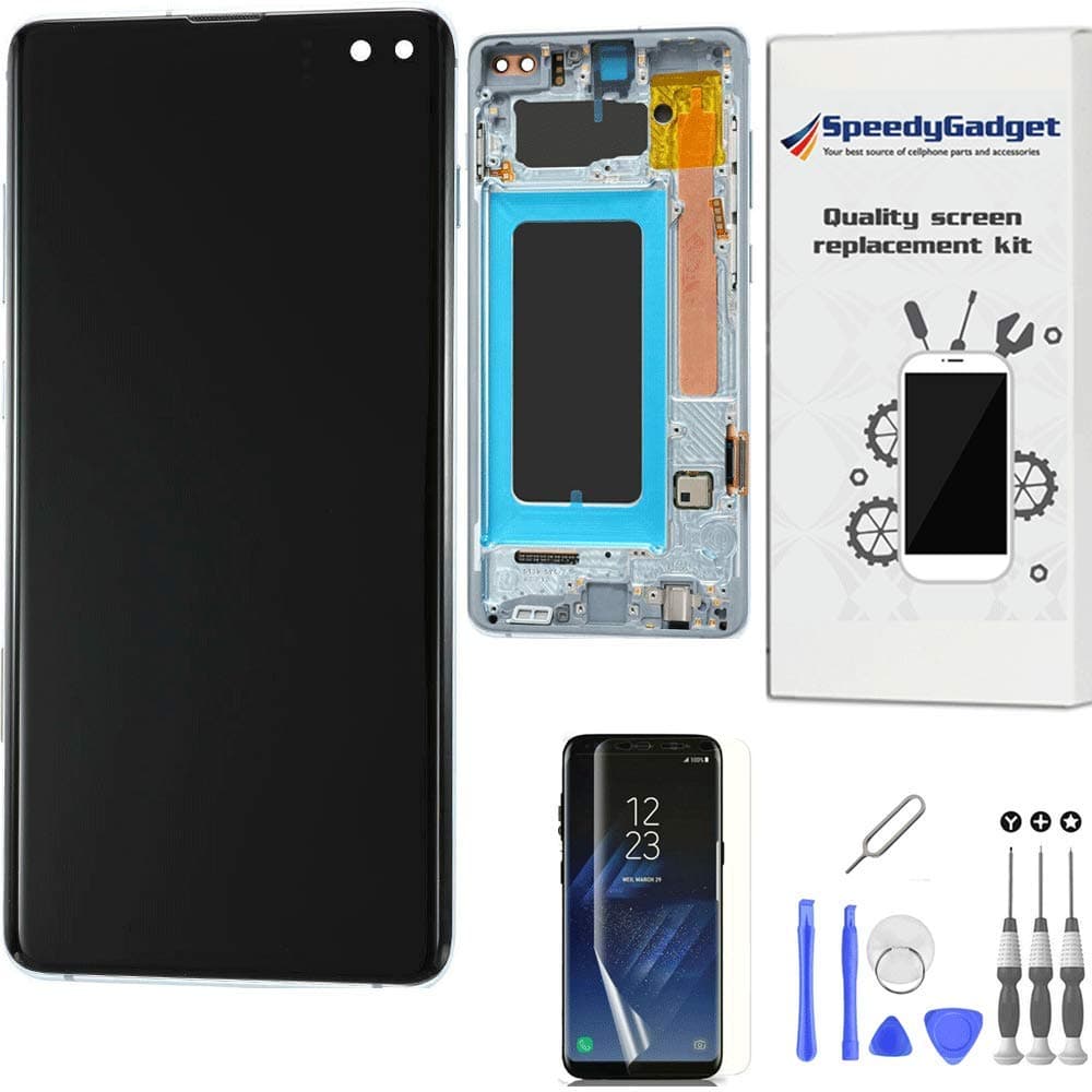 [Original Quality] S10 Plus Screen Replacement for Samsung Galaxy S10 Plus 6.4" AMOLED Display Touch Digitizer with Blue Frame – LCD Assembly Replacement