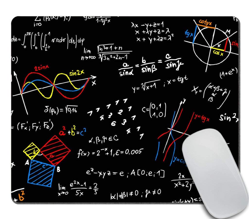 Mousepad with Math Desk Accessories Mousepad Cute Desk Decor Mousepad Math Print Black Mousepad Office Decor