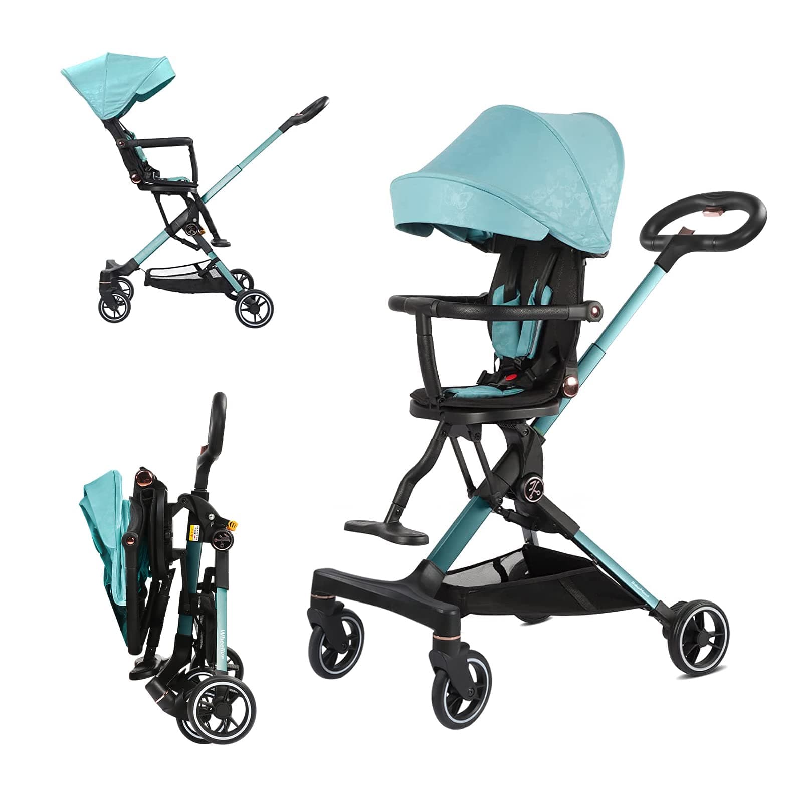 Lightweight Stroller for Toddlers, 2-in-1 Stroller for Reversible Seat and Reclinable Backrest, Compact Travel Stroller with Sun Canopy and Adjustable Handles & Storage Basket