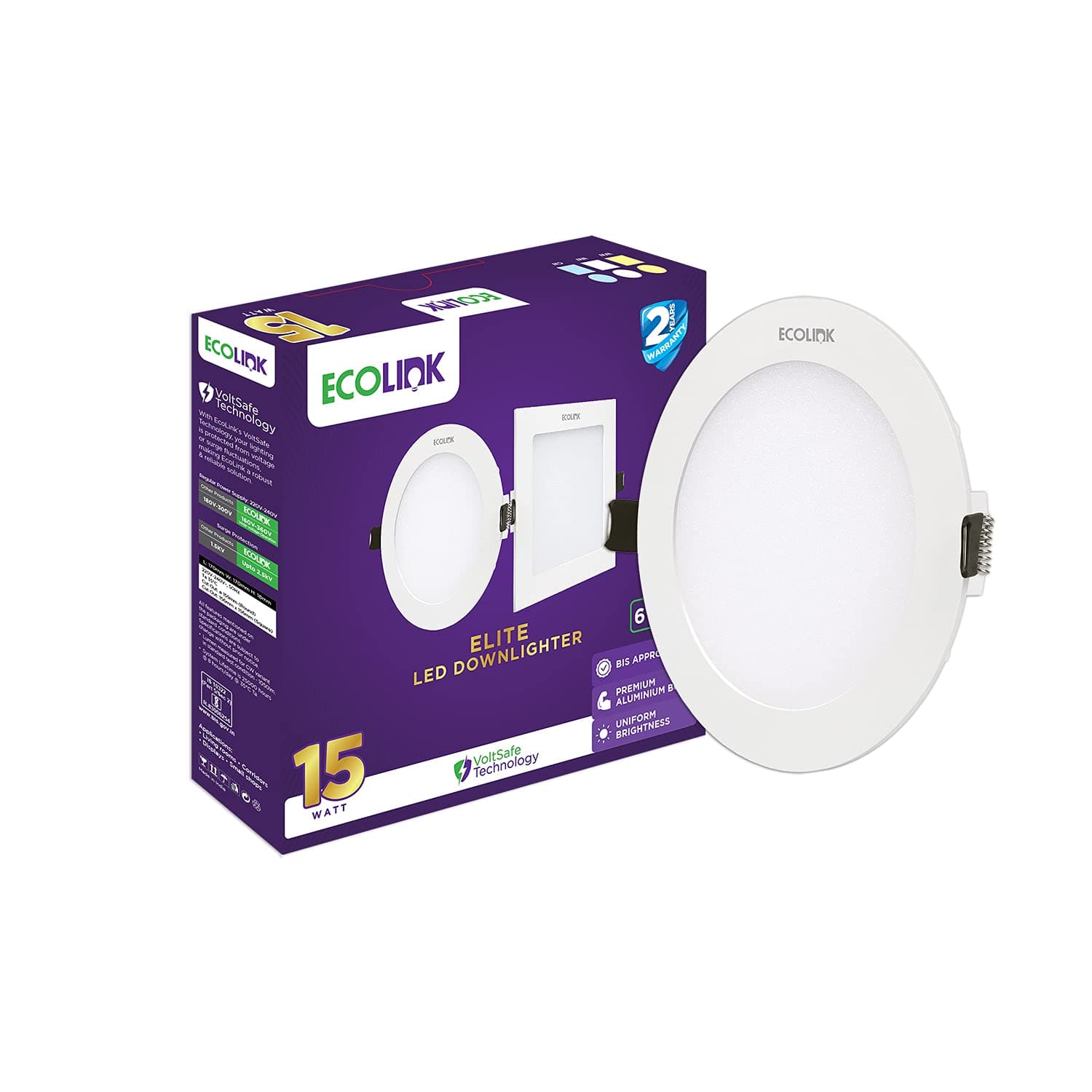 EcoLink Elite 15W Round LED Ceiling Downlighter (Natural White,Pack of 1)