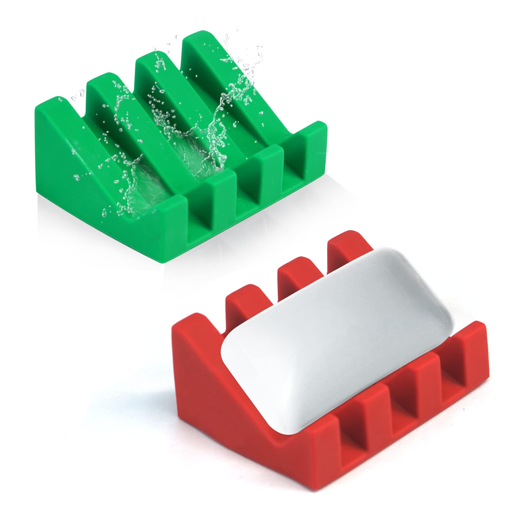 Silicone Soap Dish with Drain,Soap Dish Shower Waterfall Bar Soap Holder Tray with Drain Soap Saver for Bathroom Kitchen Accessories(Christmas Red and Green,2)