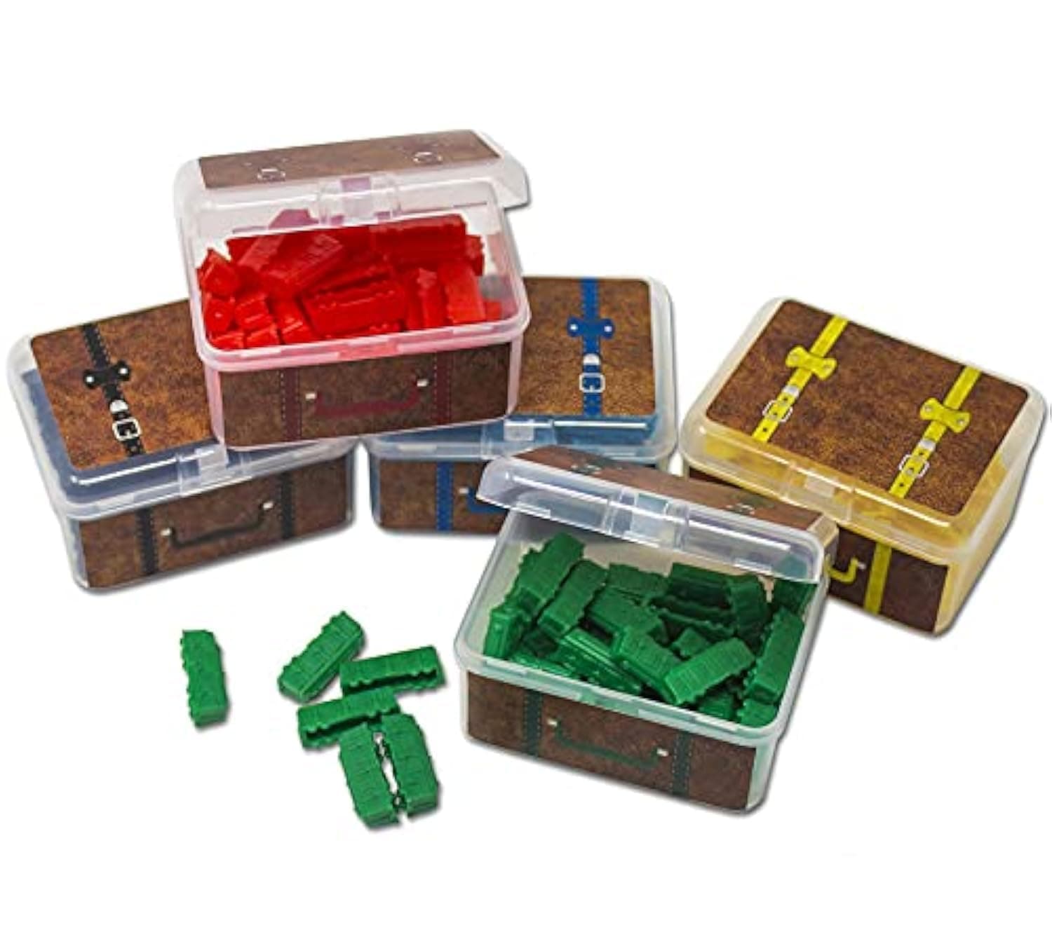 BitsBin Storage Cases for Ticket to Ride Board Games, Compatible with Original, Europe, Rails and Sails Versions, Includes 5 "Vintage Style Suitcases to Organize your Game