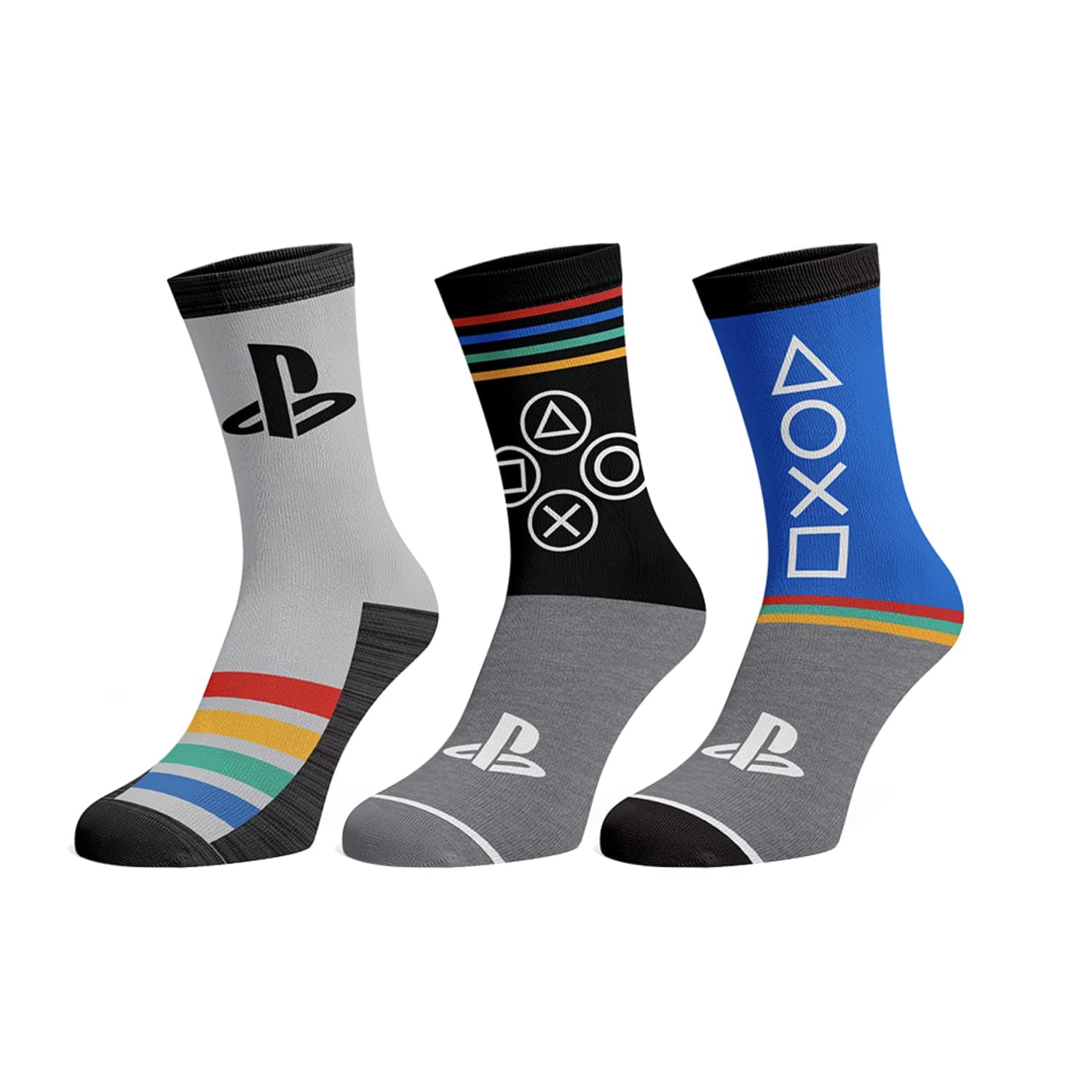 BioworldPlayStation Men's Console Controller Logo Designs 3-Pack Mid-Calf Adult Crew Socks Shoe Size 8-12