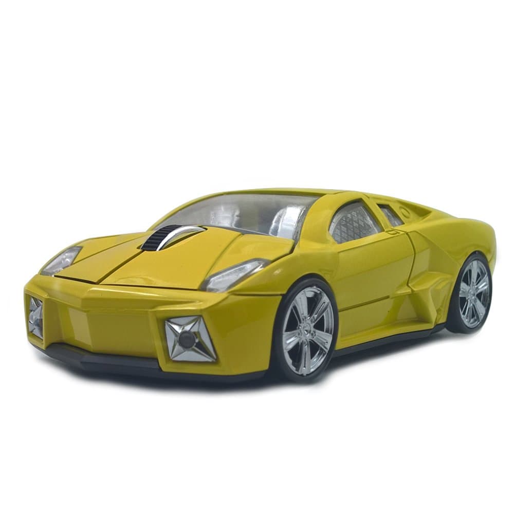 Wireless Mouse, 2.4GHz Cool Sport Car Shaped Mouse Optical Cordless Mice for Laptop Notebook PC Computer (Yellow)