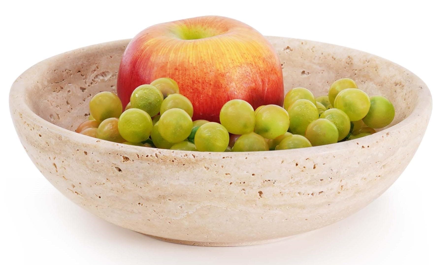 Fruit Bowl 8" Travertine Handmade Decorative Piece for Dining Table Centerpiece - Fruit Holder for Kitchen Counter Decor, Round Coffee Table.
