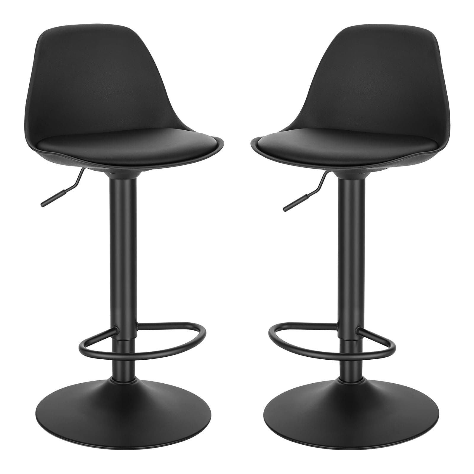 EUGAD Bar Stools Set of 2, Breakfast Bar Stool Height Adjustable, Kitchen Island Stools, Soft Faux Leather Upholstered Seat, Black