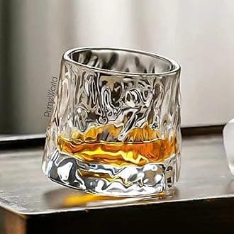 PrimeWorld Glossy Dancing Whiskey Glass Set of 1 Pc with Rotable Bottom- Spining Glasses-350 ml Bar Glass for Drinking Bourbon, Whisky, Scotch, Cocktails, Cognac- Old Fashioned Tumblers