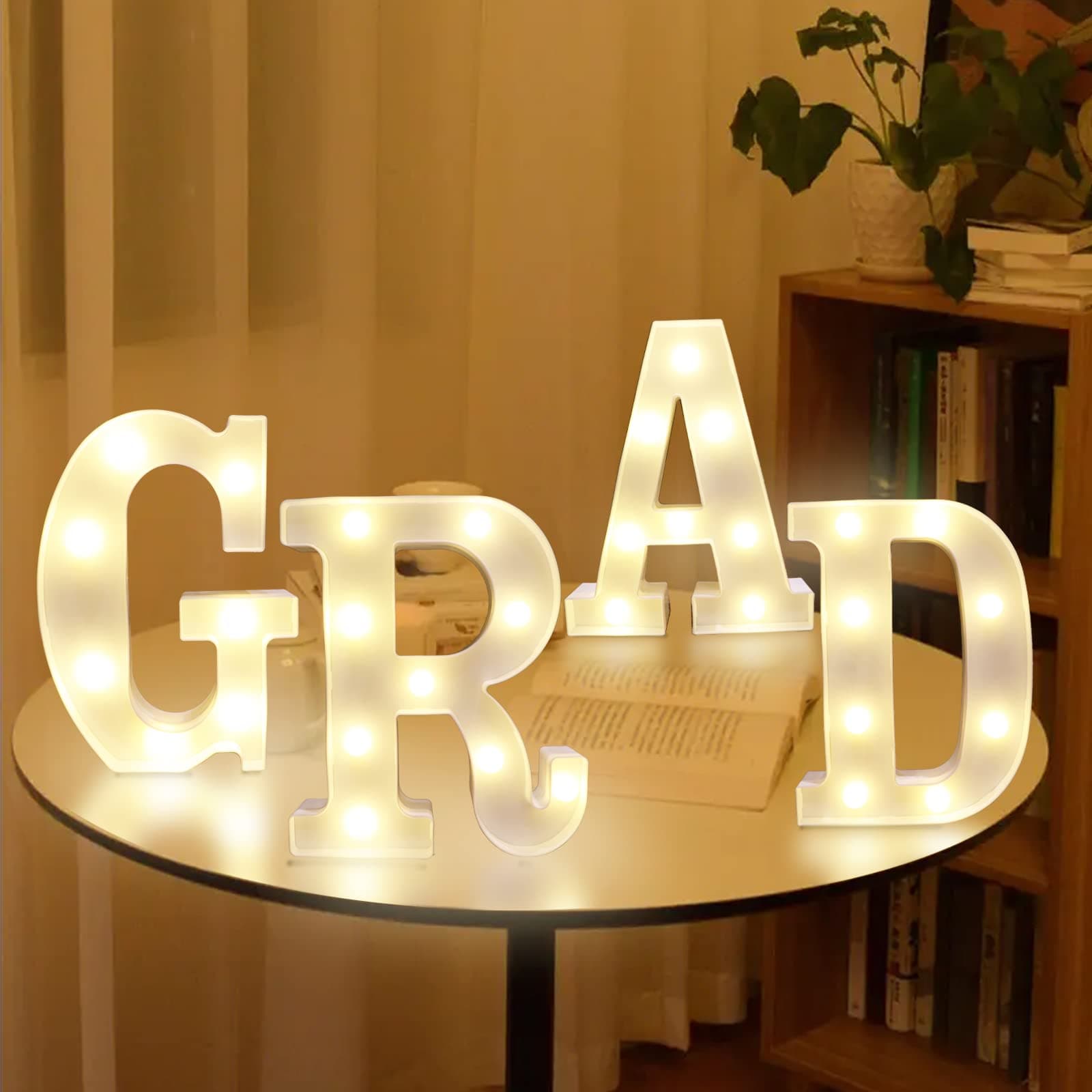 2024 Graduation Decorations, 4 Pcs Large Size LED Marquee Light Up Letter“GRAD“Sign Class of 2024 for High School Senior College Graduation Party Favor Supplies (GRAD)