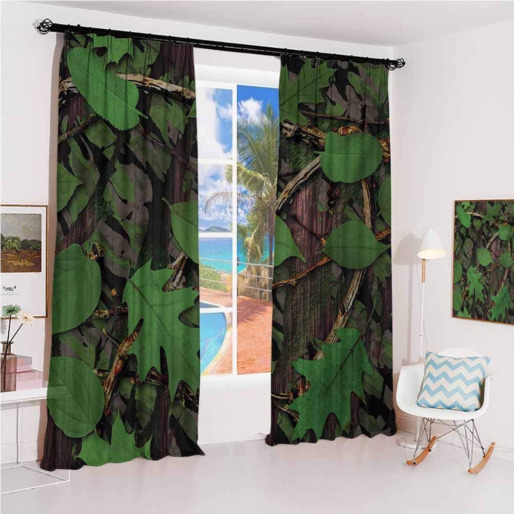 Forest Pleated curtains with blackout and lining Tree Trunk Bark with Foliage Leaves Fresh Spring Nature Camouflage Design Used for Living room bedroom with sliding door patio door W42 x L84 Inch Fer