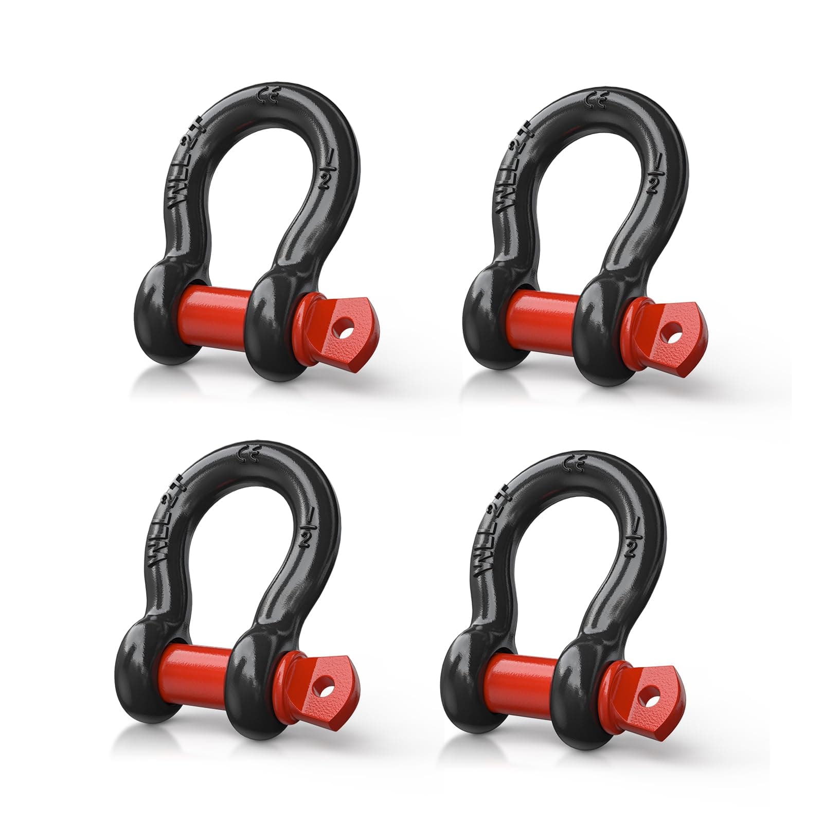 Nilight 4 Pack Small Shackles 1/2" D-Ring Shackle 2 Ton (4409 lbs) Capacity Heavy Duty Off Road Recovery Shackle Kit for Cars and Other Applications for Tie Downs, Black Red