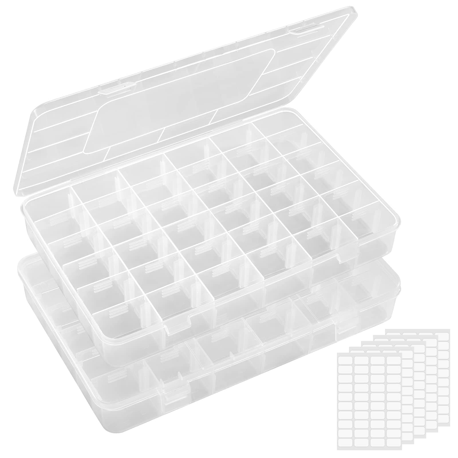 Plastic Boxes with Lids, 2 Pieces, Storage Box Organizer, 36 Adjustable Dividers, Transparent Boxes for Screws, Beads, Jewellery