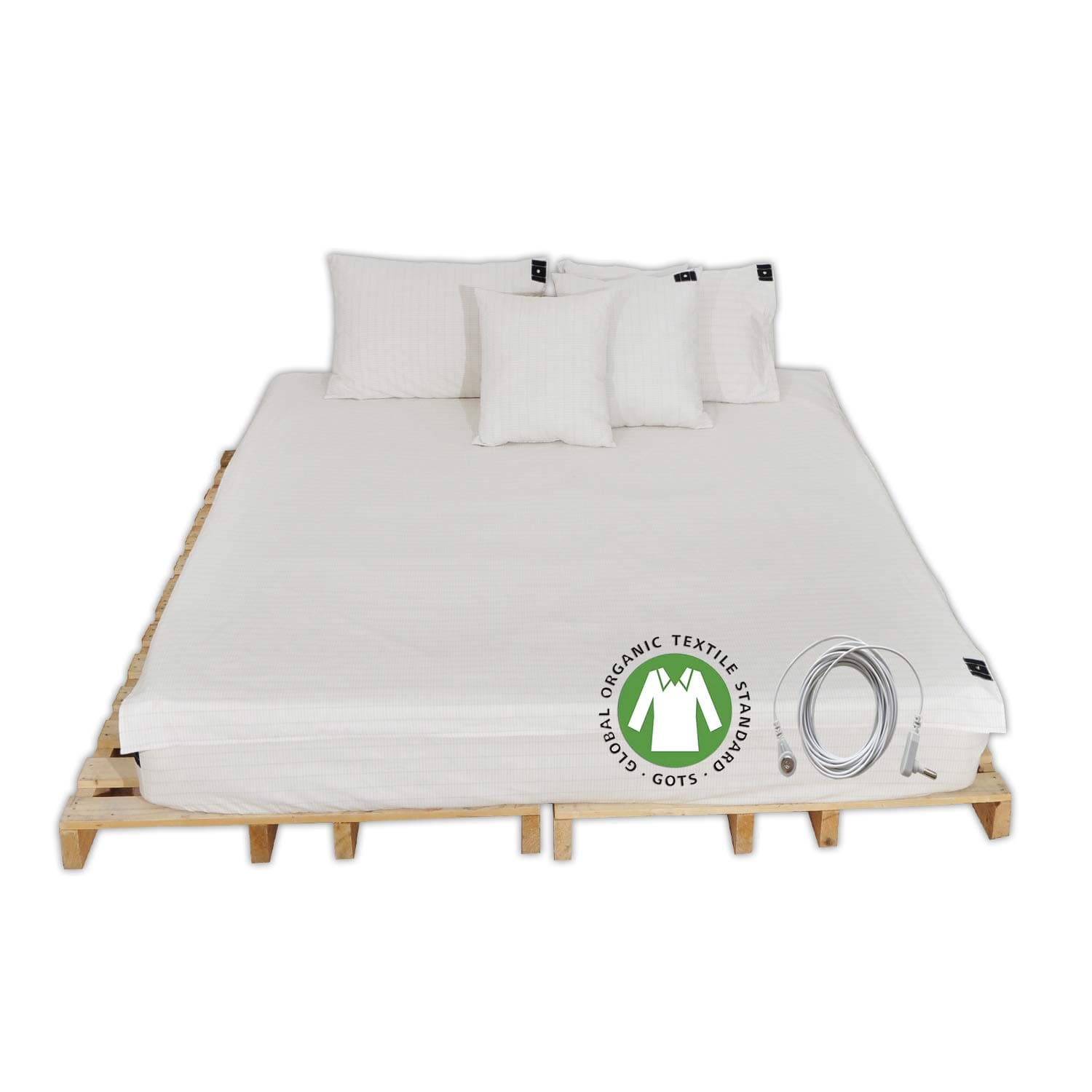 Brand Grounding Flat Bed Sheet with Ground Connection Cord (75 x 54 inch ，Silver Fiber with Organic Cotton) for Wellness Benefits Sleep