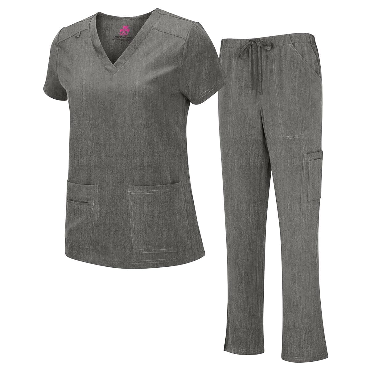 Natural Uniforms Women's Cool Stretch V-Neck Top and Cargo Pant Scrub Set with Regular and Petite Sizes
