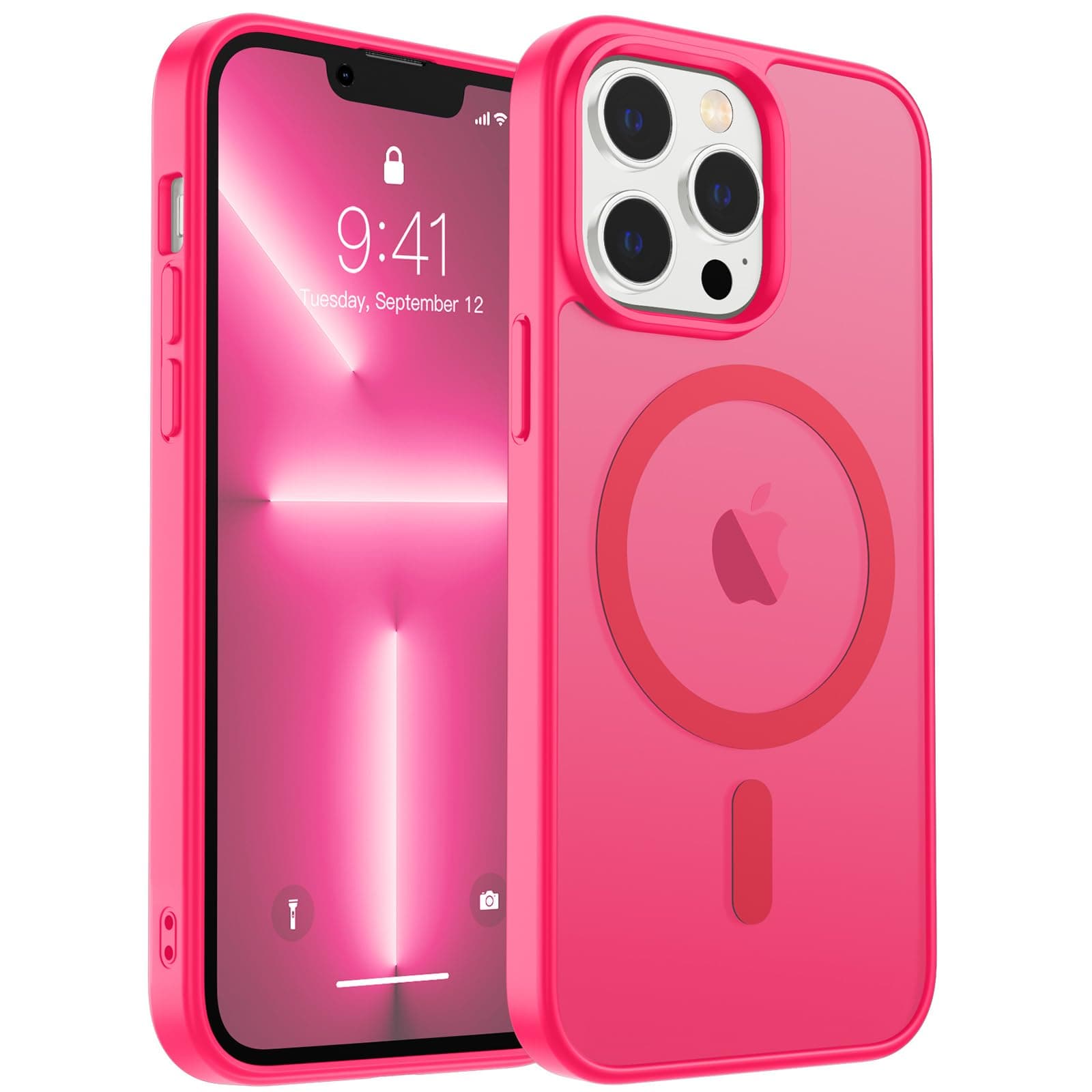 Magnetic for iPhone 13 Pro Max Case, [Compatible with MagSafe] [Military Grade Drop Protection] Translucent Matte Shockproof Anti-Scratch Phone Case, Hot Pink