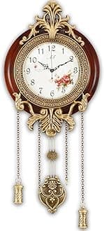 Aero Snail Wall Clock with Swinging Pendulum, Vintage Retro Style, Solid Wood Metal Art Workmanship, Imported Mechanism, Silent Non Ticking for Home Living Bedroom Kitchen, W205C