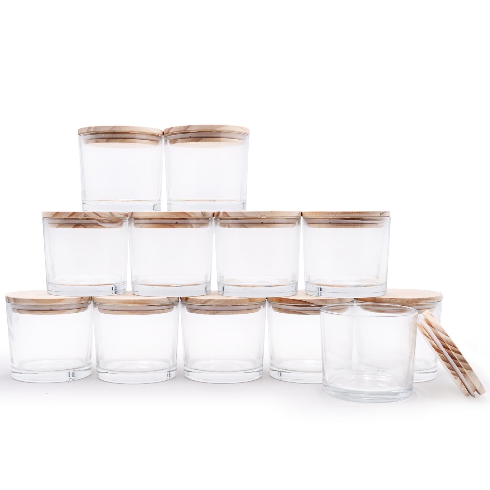 12 OZ Thick Candle Jars for Making Candles 12 Pcs, Empty Jars with Wood Lids for Spice Jars, Sample Container, Clear