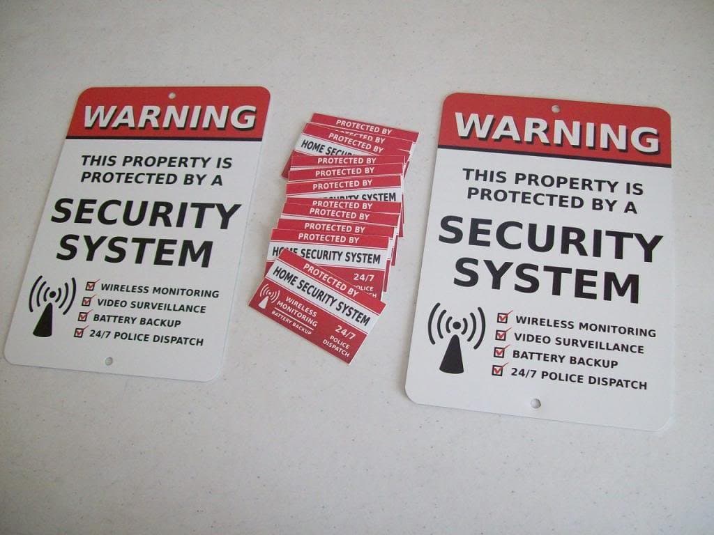 2 Home Security Alarm System 7" x 10" Metal Yard Signs & 12 Window Stickers - Stock # 704