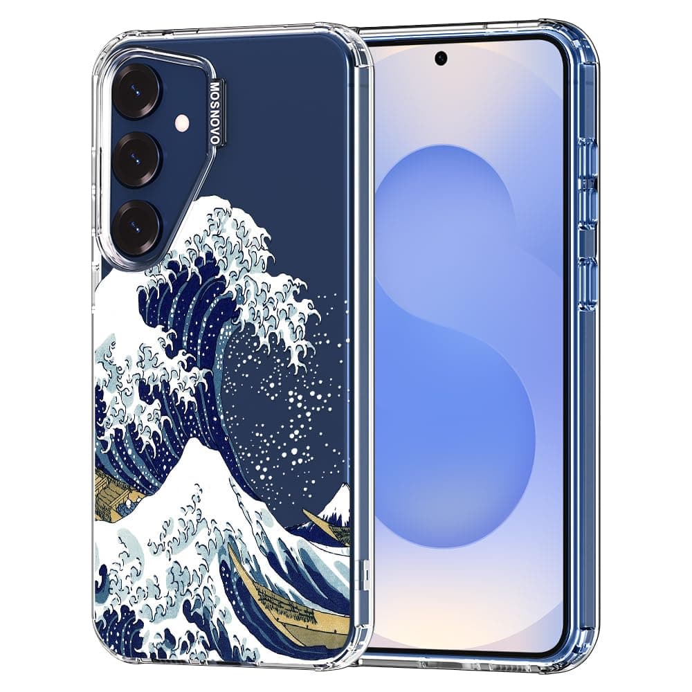 Case for Samsung Galaxy S25 Plus/Galaxy S24 Plus, [Buffertech 6.6ft Military-Grade Drop Protection] [Anti Peel Off Tech] Clear TPU Bumper Phone Case Cover Design - Great Wave