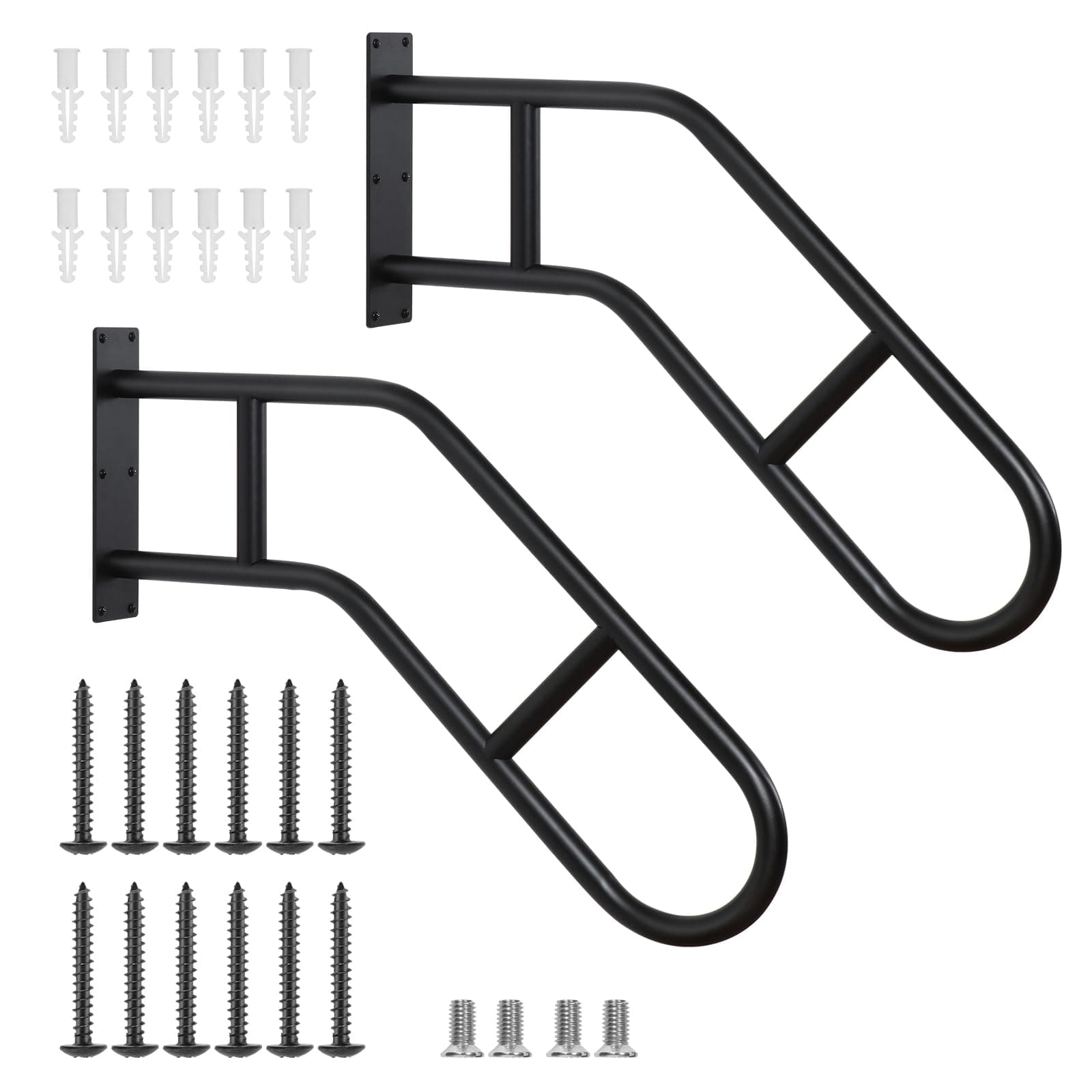 SMONTER Handrails for Outdoor Steps, 1-3 Steps Wall Mount Hand Rail, Safety U-Shape Metal Grab Bars, Stair Handrail for Indoor Stairs, Stair Railing Indoor for Pregnant Women, Elderly, Disabled, 2 pcs