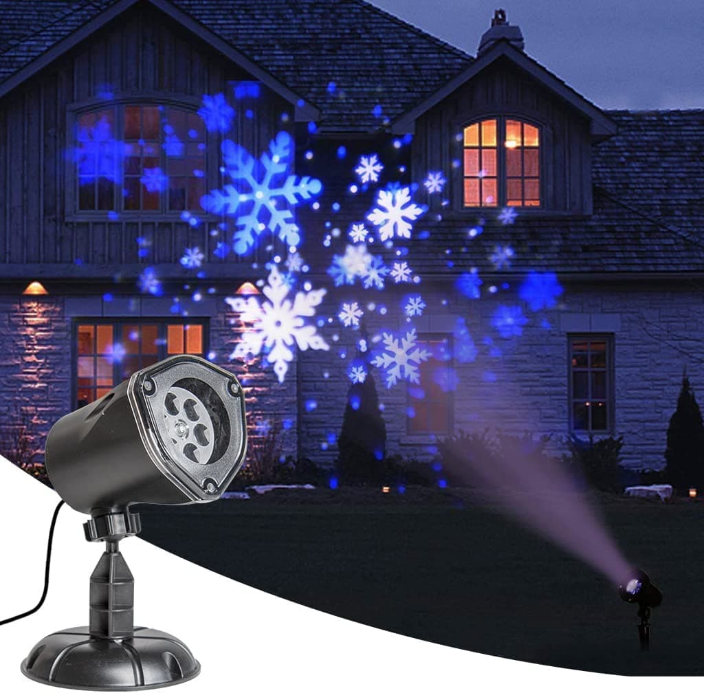 EAMBRITE Snowflake Projector Light LED White/Blue Rotating Snowfall Landscape Projection Decorative Christmas Lights for Birthday Wedding Theme Party Garden Home Winter Outdoor Indoor Decor