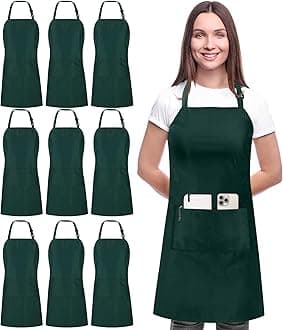 Utopia Kitchen 10 Pack Bib Apron Adjustable with 2 Pockets, Water and Oil Resistant, Cooking Kitchen Chef Apron for Women Men