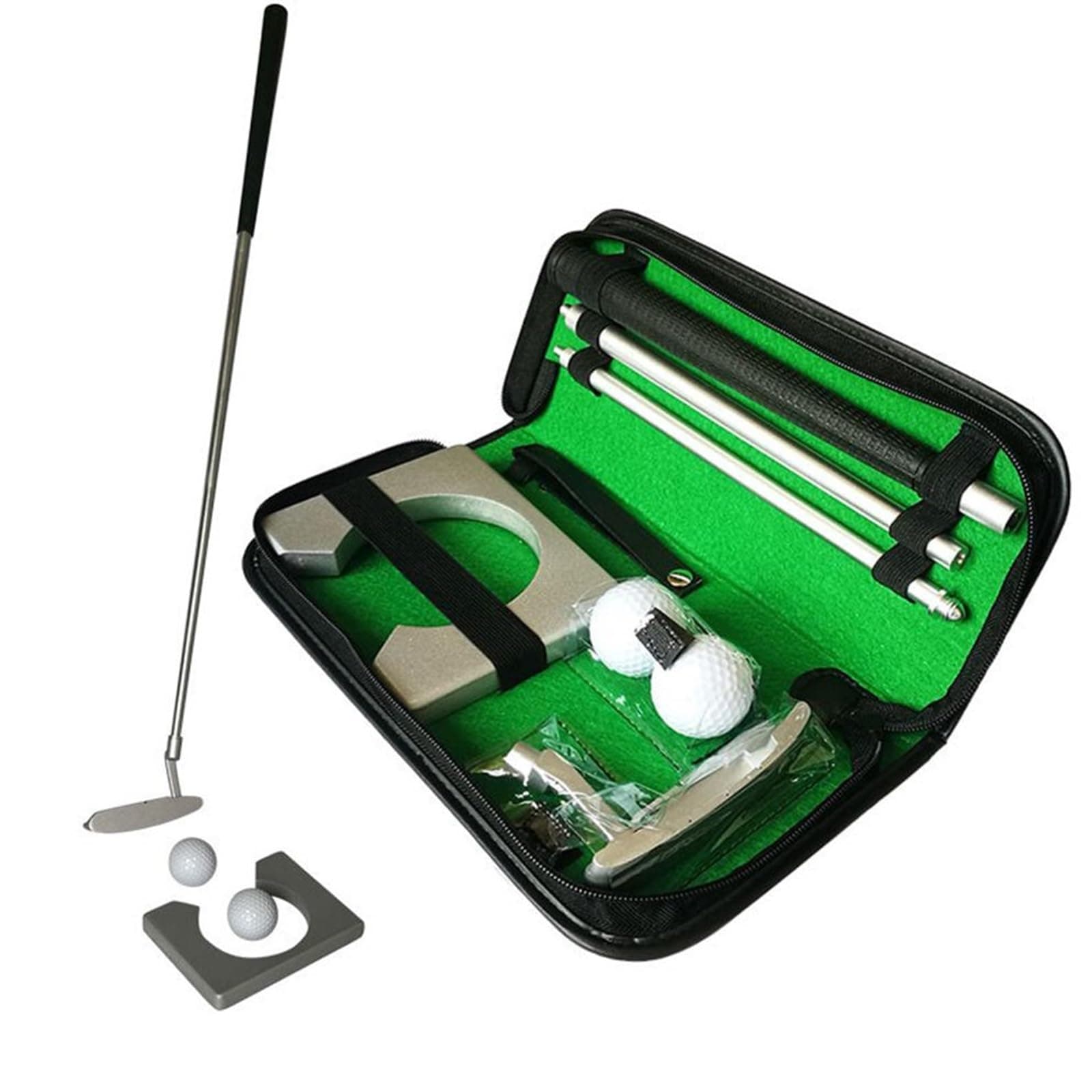 Executive Golf Putting Set with Golf Putter and 2 Golf Balls, Portable Golf Putting Cup for Travel Indoor Golf Putting Practice, Golf Putter Kit Gifts for Men and Women