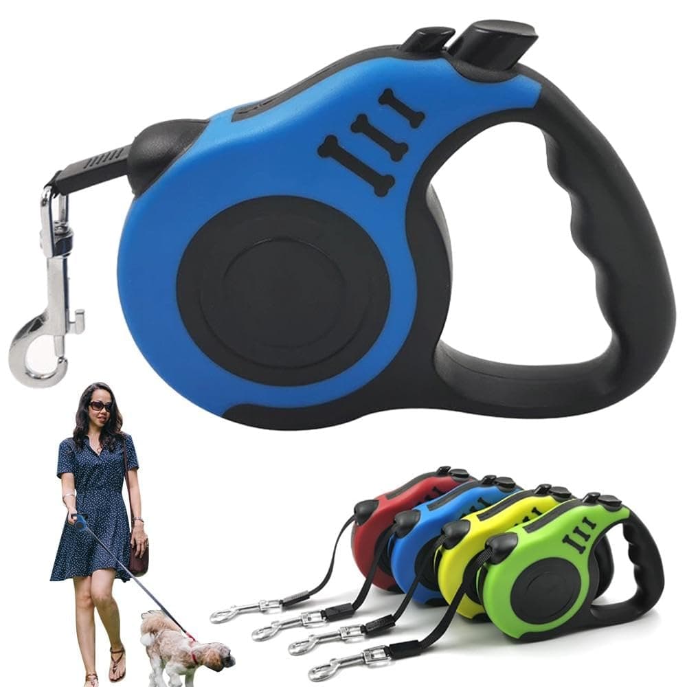 5m Dog Leash, Walking Jogging Training Leash for Small Medium Dogs, Leash Automatic Flexible Dog Puppy Cat Traction Rope Belt, Polyester Tape with Hand Grip and One Button Brake & Lock