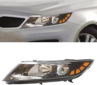 CreoCast Headlight for KIA Optima 2011 2012 2013, Headlamp Left Driver Side Headlamp OE Replacement Halogen Headlights Assembly H7 H1 Bulbs 921012T121 - Left (Driver Side Headlight)
