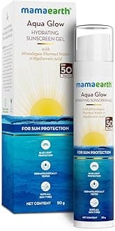 – Mamaearth Aqua Glow Hydrating Sunscreen Gel with Himalayan Thermal Water & Hyaluronic Acid | SPF 50 PA++++ | Protects Against UV Rays & Blue Light | Lightweight, Hydrating Formula | 50g (Pack of 1)