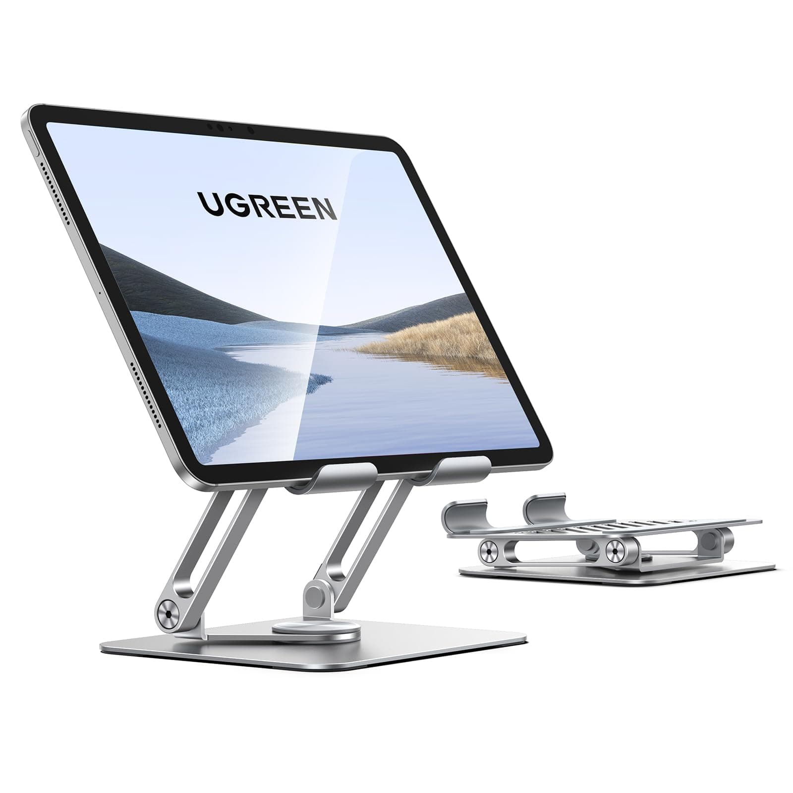 UGREEN iPad Stand 360° Rotation Stable Dual Rod Adjustable Tablet Stand for Desk Tablet Holder Mobile Phone Holder Compatible with iPhone 17, S26/25 Ultra iPad Pro/Air Galaxy Tab, All 4-13'' Devices