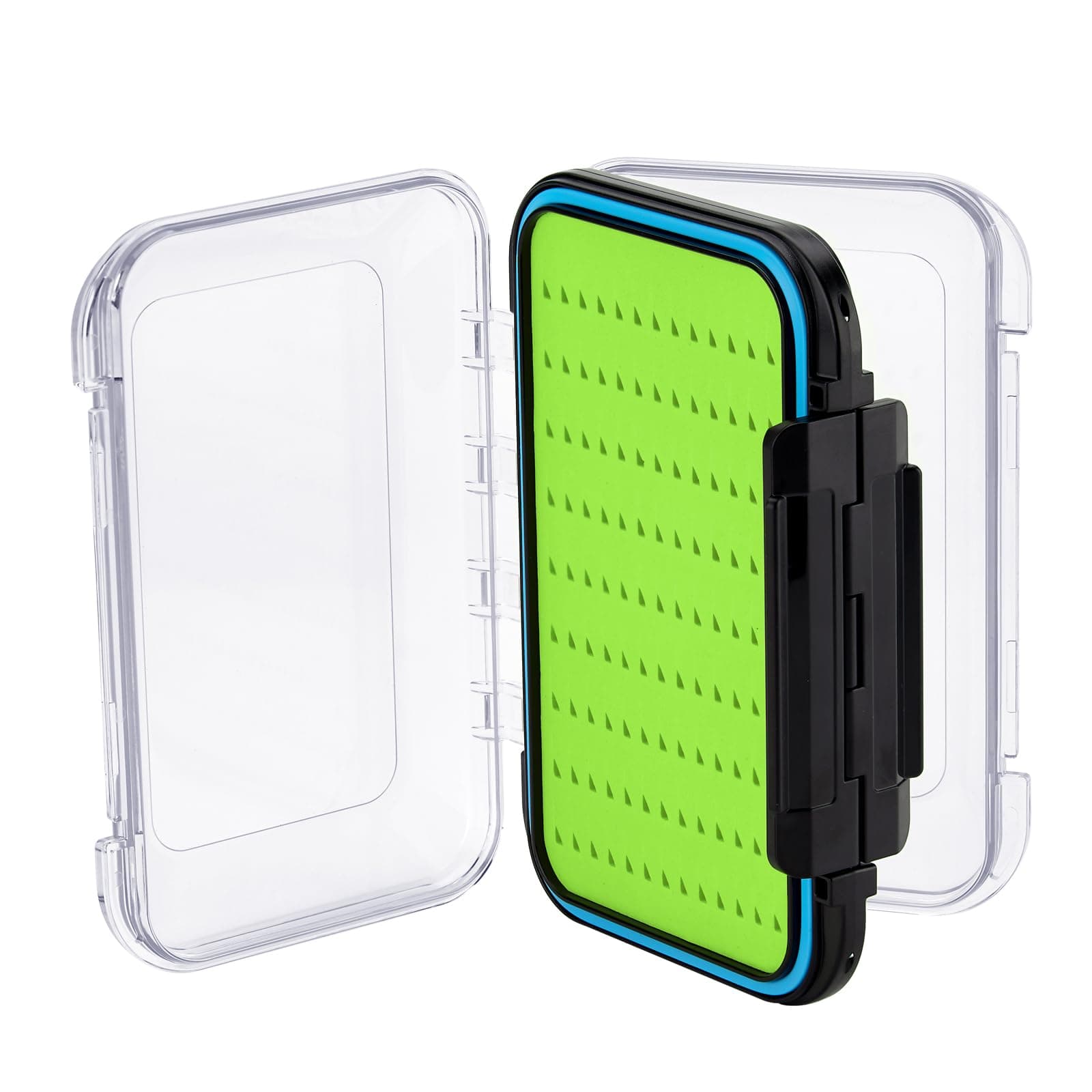 Gonex Fly Boxes for Fly Fishing Jig Boxes Two-Sided Waterproof Lightweight Fly Fishing Box Easy Grip Transparent Lid Fly Fishing Lures Box, 4.1"x 3.0"x 1.2", Green