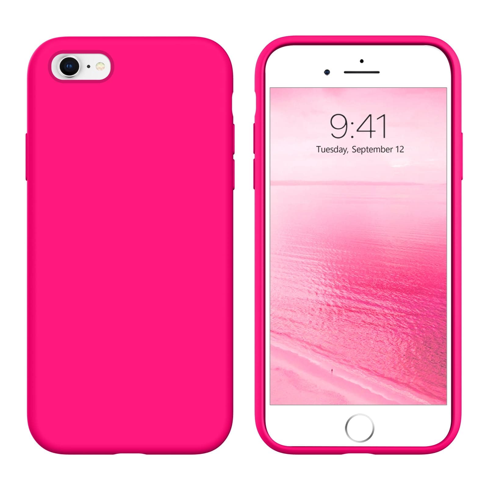 GUAGUA Compatible with iPhone 6s Case iPhone 6 Case Liquid Silicone Soft Gel Rubber Slim Light Microfiber Lining Cushion Texture Cover Shockproof Full Body Protective Case for iPhone 6/6S, Hot Pink